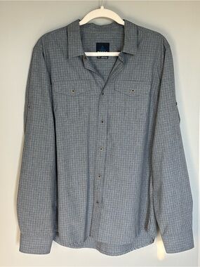 prAna Men’s Gray Long Sleeve Button-Down Shirt | Size Large | Roll-Tab Sleeves